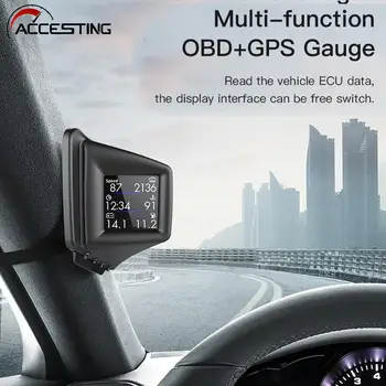 OBD GPS Head-up Display com o Sistema Dual de Digitas do Carro Hud GPS Velocímetro 2 Polegadas de LCD Alarme da velocidade Excessiva Velocidade do Carro Projetor
