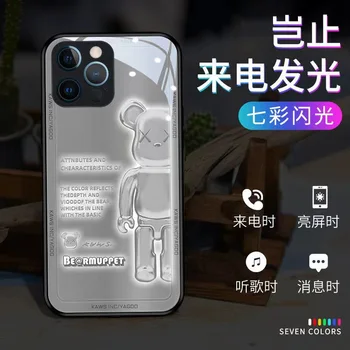 LED luminoso urso animação dos desenhos animados caso de telefone com chamada de entrada de luz caso de telefone celular iPhone 11 12 13 14 Pro Max.