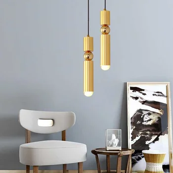 Ouro modernas Vertical de Luxo Pingente de luz da Luz do Tubo para a Cozinha de estar / Jantar Sala de Cabeceira Estudo de Teto, Lâmpadas Penduradas em Casa