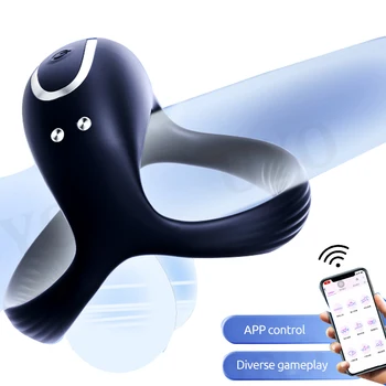 aplicativo de controle remoto do pênis anel masculino vibrador do casal com controle remoto pau anel de silicone, material do vibrador recarregável